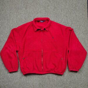 Vintage POLO RALPH LAUREN Fleece Men's 2XL Red Full Zip Pockets USA Outdoors